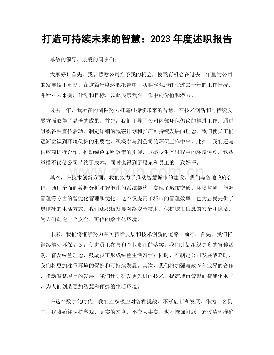 打造可持续未来的智慧：2023年度述职报告.docx_第1页