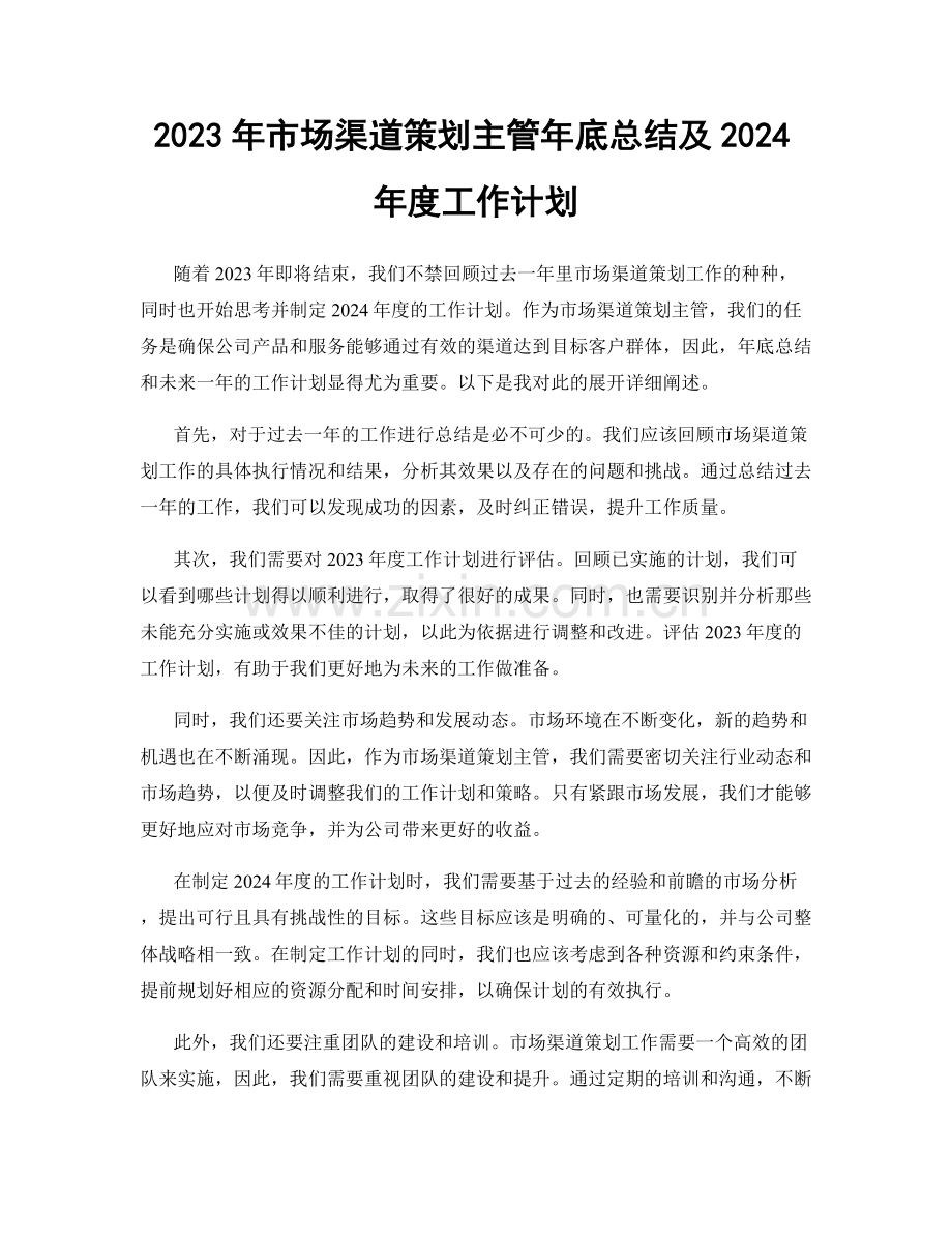 2023年市场渠道策划主管年底总结及2024年度工作计划.docx_第1页
