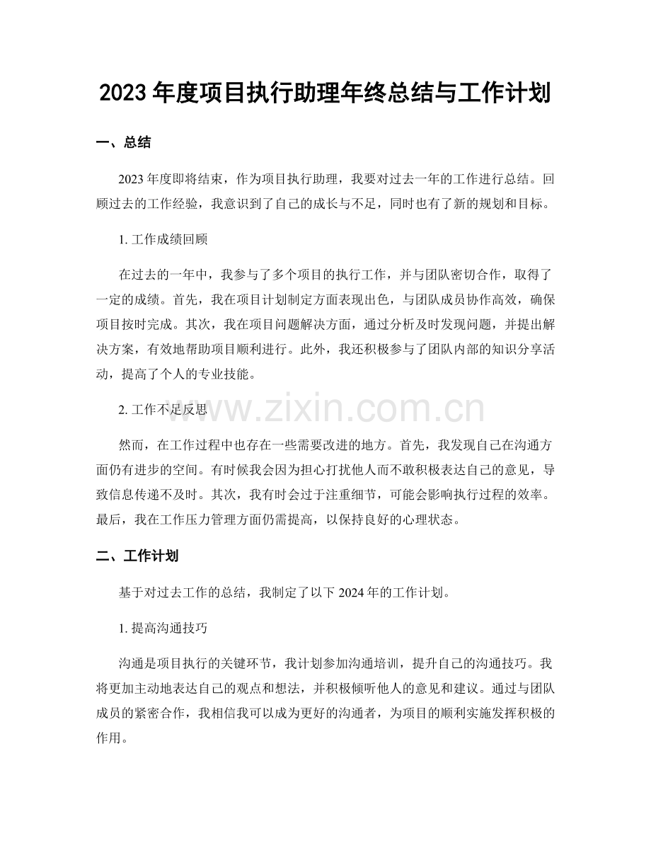 2023年度项目执行助理年终总结与工作计划.docx_第1页