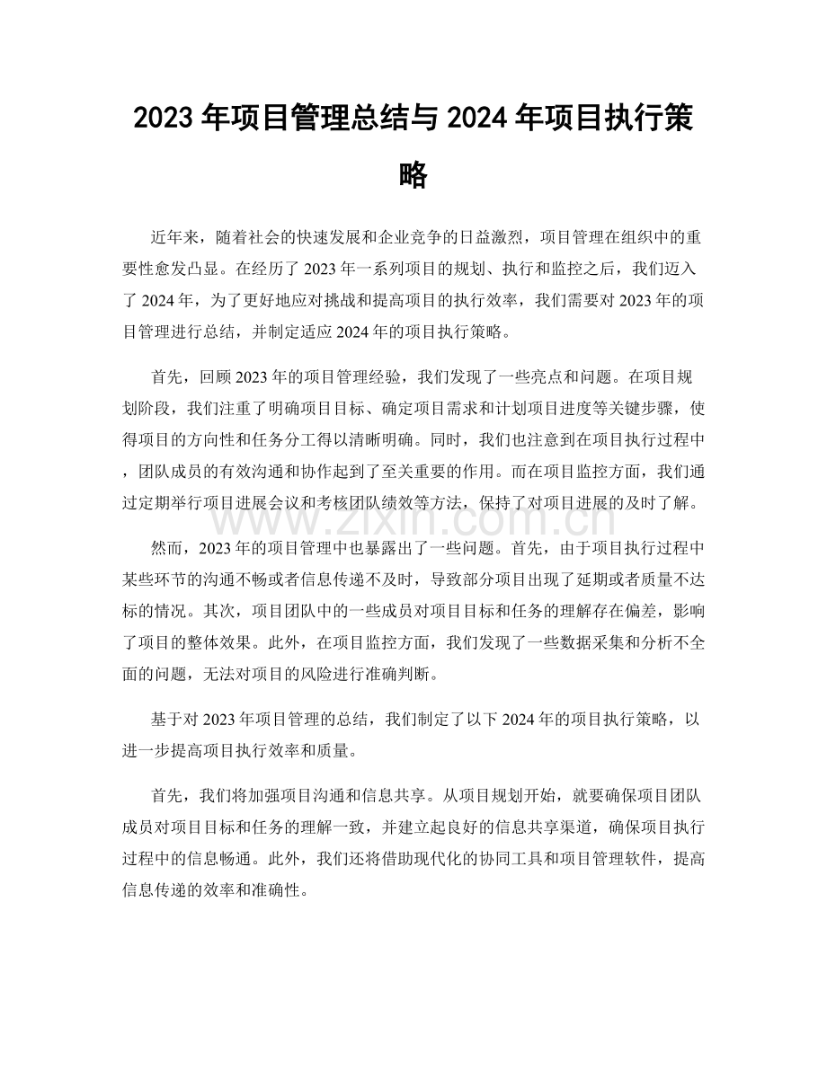2023年项目管理总结与2024年项目执行策略.docx_第1页