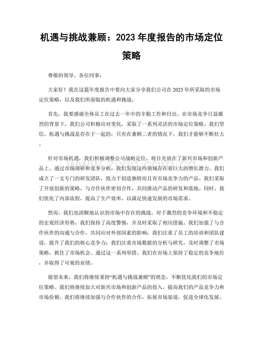 机遇与挑战兼顾：2023年度报告的市场定位策略.docx_第1页