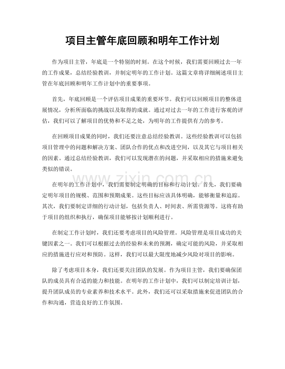项目主管年底回顾和明年工作计划.docx_第1页