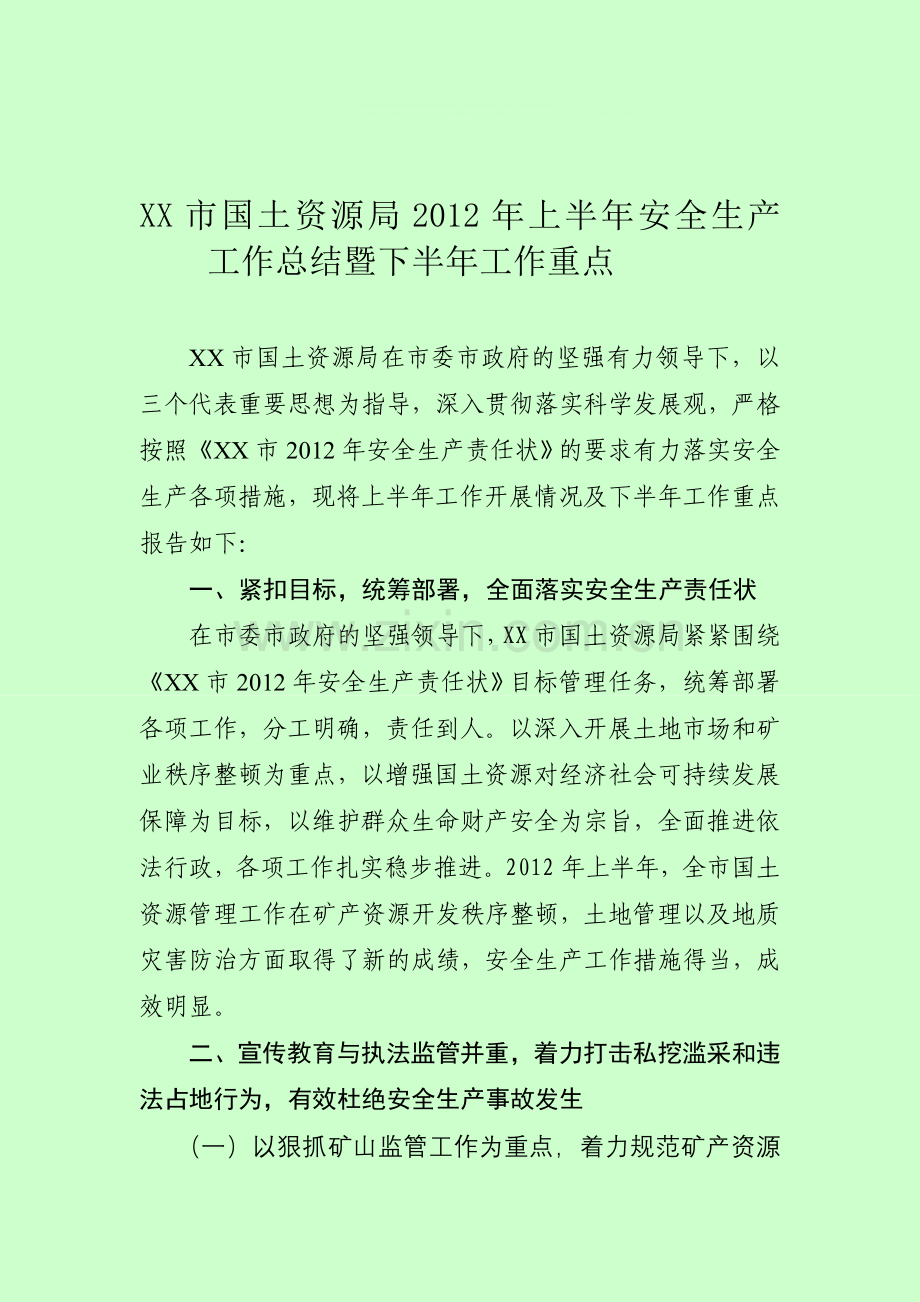 国土资源局安全生产工作总结.doc_第1页