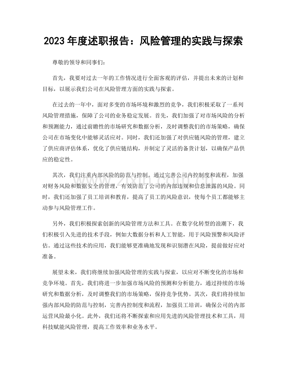 2023年度述职报告：风险管理的实践与探索.docx_第1页