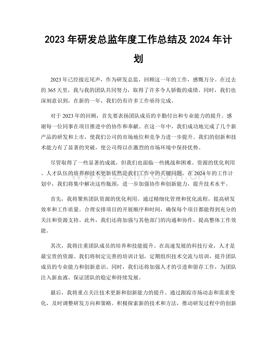 2023年研发总监年度工作总结及2024年计划.docx_第1页