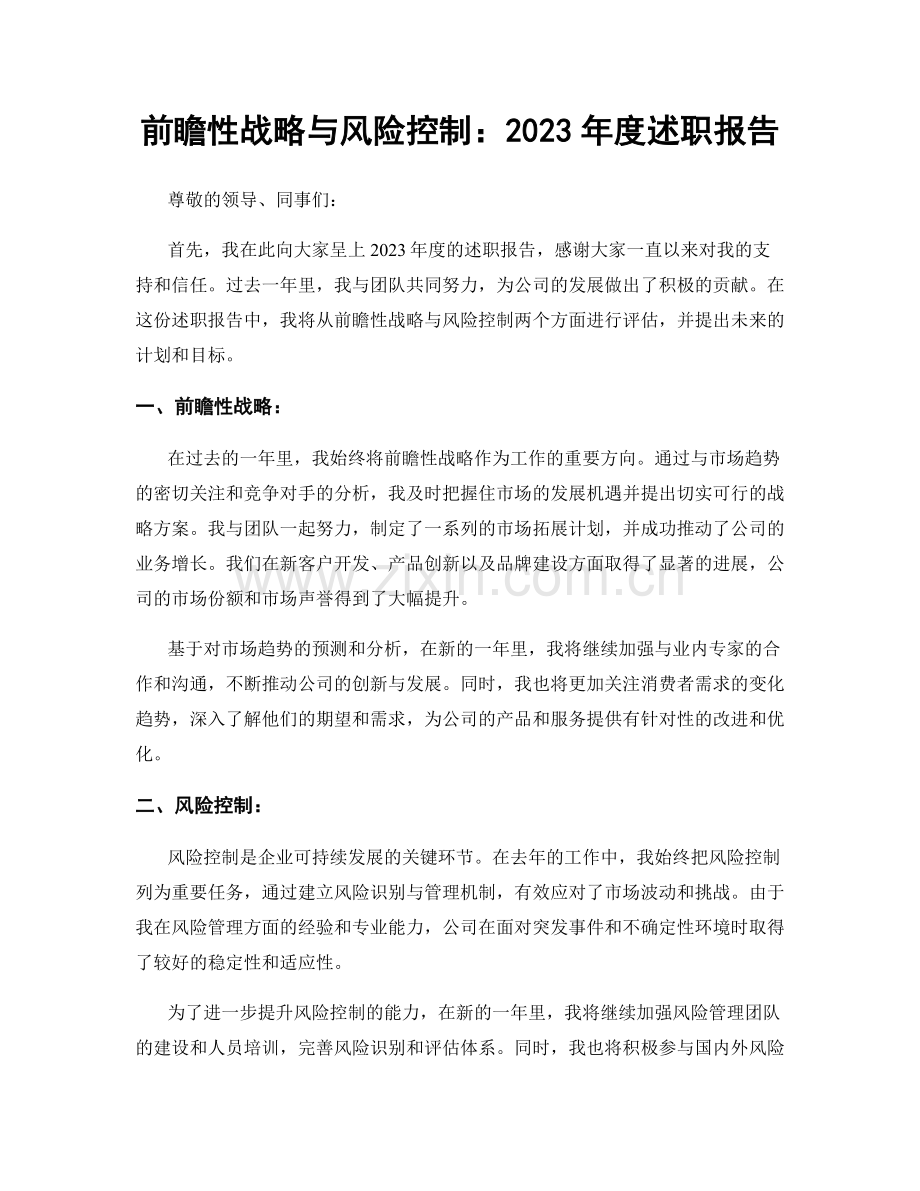前瞻性战略与风险控制：2023年度述职报告.docx_第1页