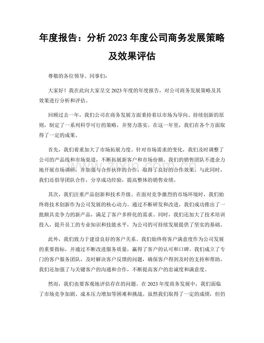 年度报告：分析2023年度公司商务发展策略及效果评估.docx_第1页