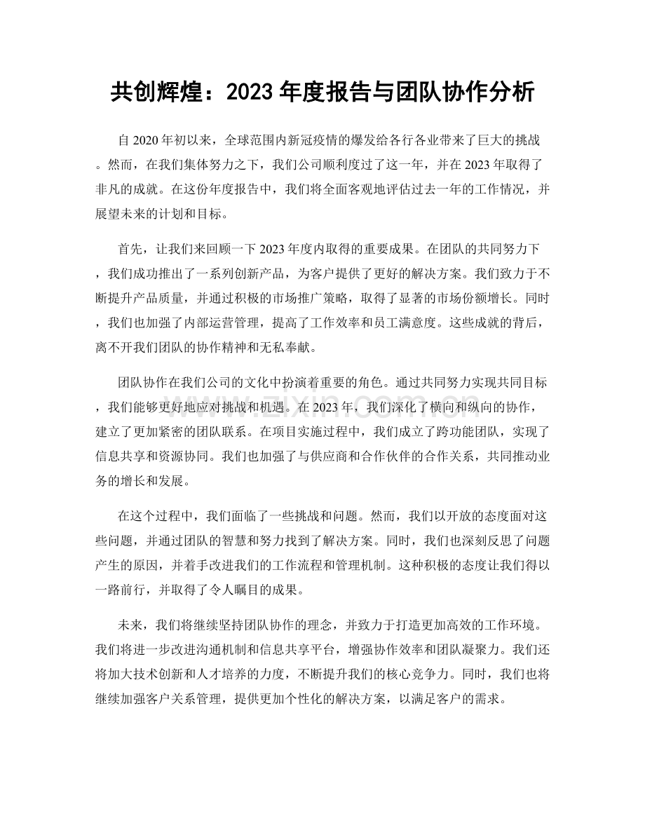 共创辉煌：2023年度报告与团队协作分析.docx_第1页