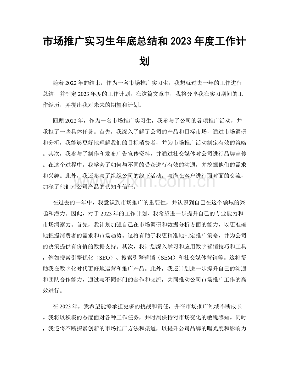 市场推广实习生年底总结和2023年度工作计划.docx_第1页