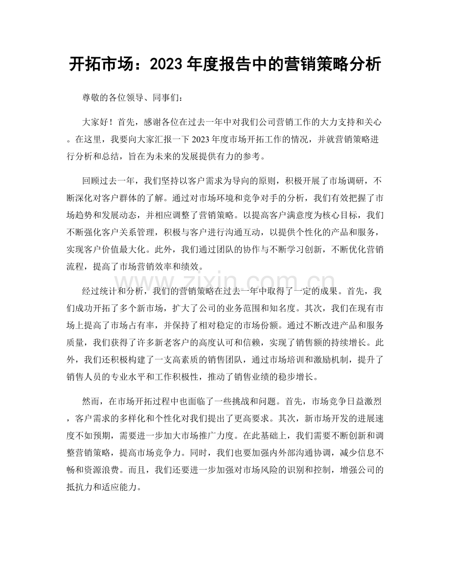 开拓市场：2023年度报告中的营销策略分析.docx_第1页