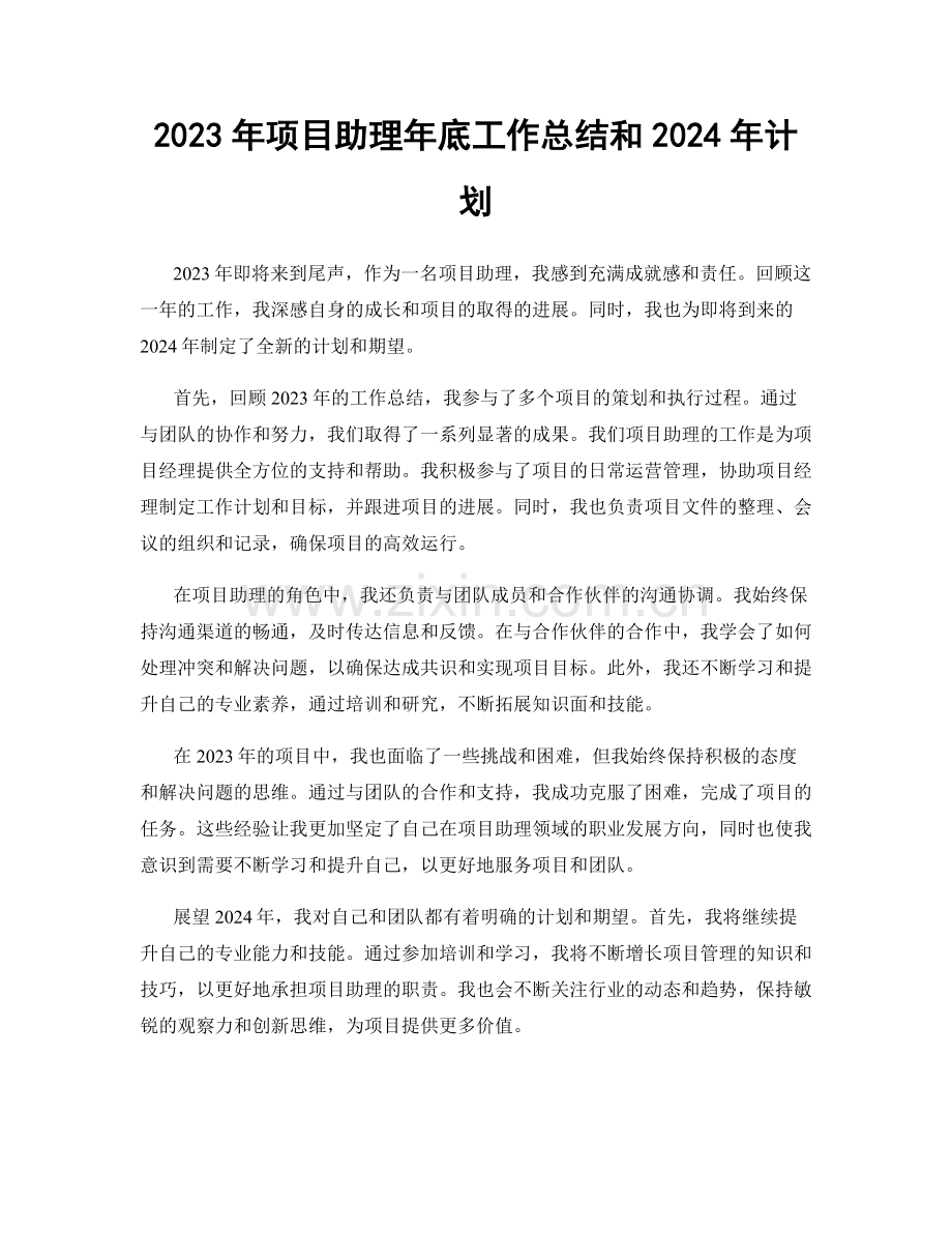 2023年项目助理年底工作总结和2024年计划.docx_第1页