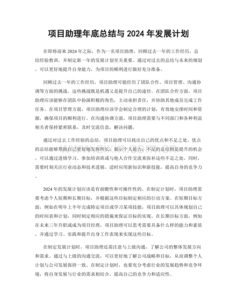 项目助理年底总结与2024年发展计划.docx_第1页