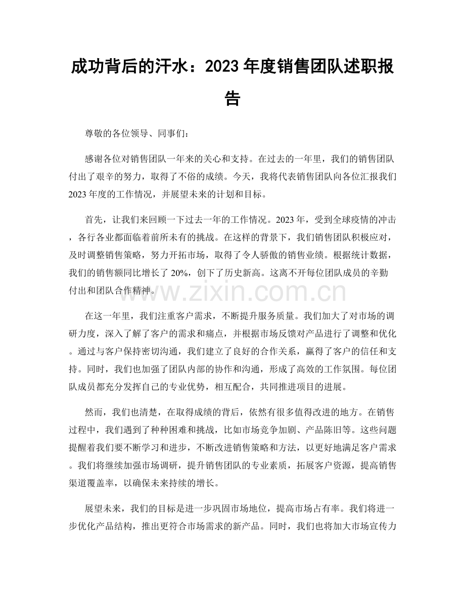 成功背后的汗水：2023年度销售团队述职报告.docx_第1页