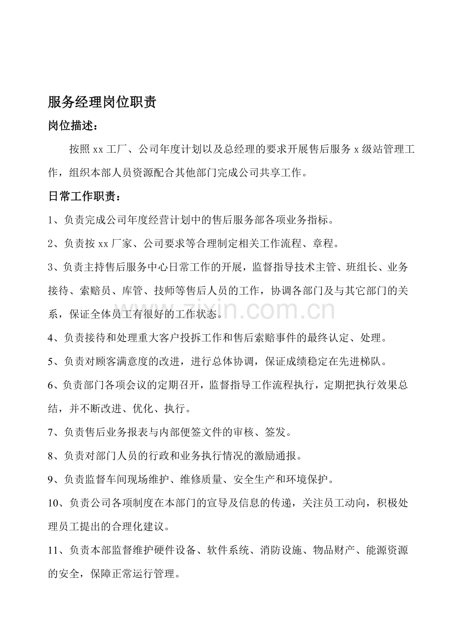 汽车4s店各岗位职责模板.doc_第1页