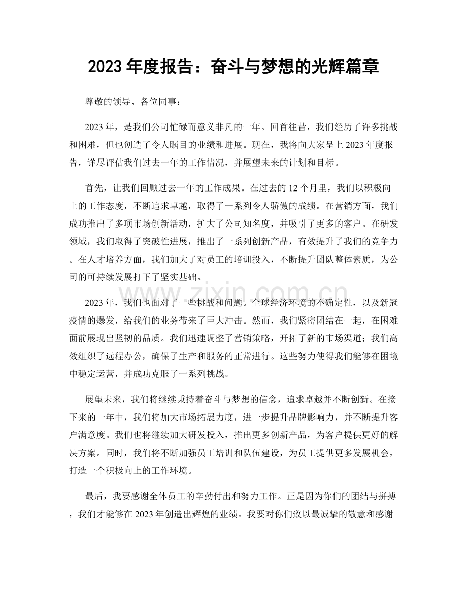 2023年度报告：奋斗与梦想的光辉篇章.docx_第1页