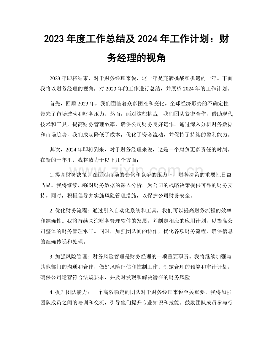 2023年度工作总结及2024年工作计划：财务经理的视角.docx_第1页
