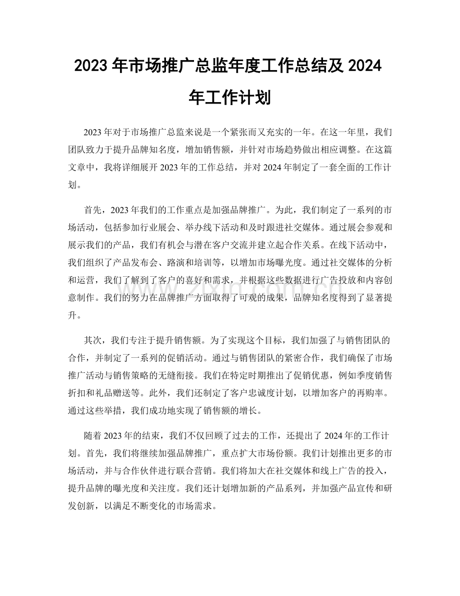2023年市场推广总监年度工作总结及2024年工作计划.docx_第1页