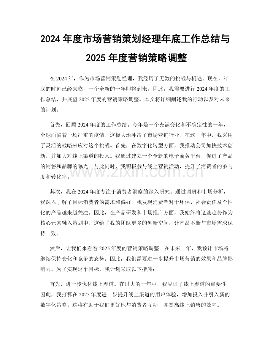 2024年度市场营销策划经理年底工作总结与2025年度营销策略调整.docx_第1页