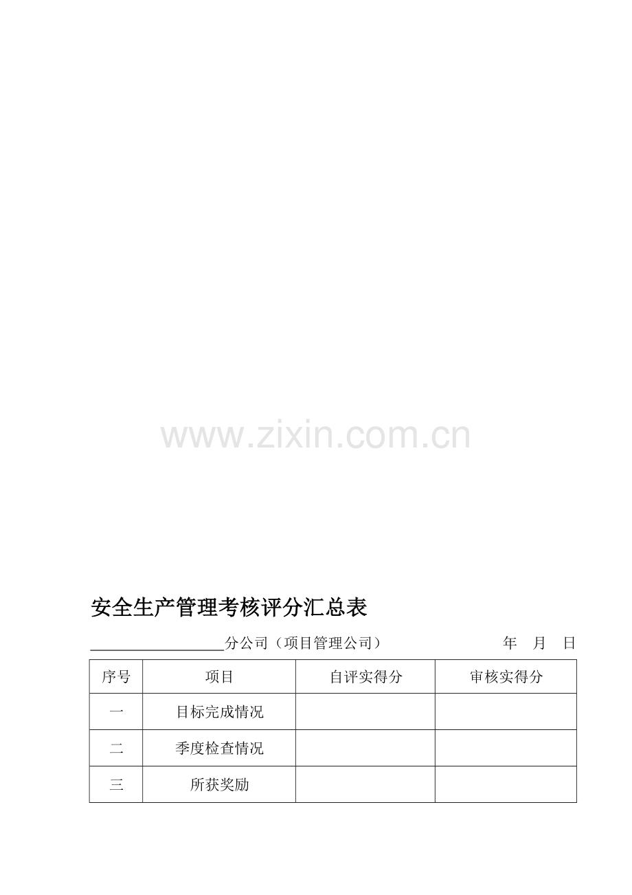 安全生产管理考核评分汇总表..doc_第1页