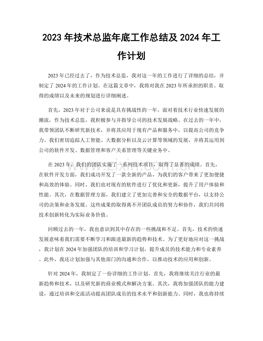 2023年技术总监年底工作总结及2024年工作计划.docx_第1页