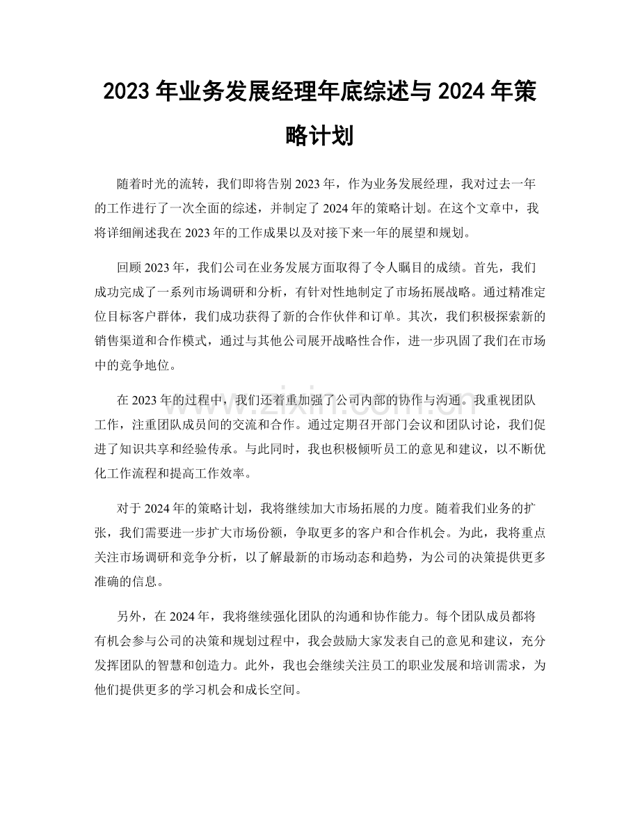 2023年业务发展经理年底综述与2024年策略计划.docx_第1页