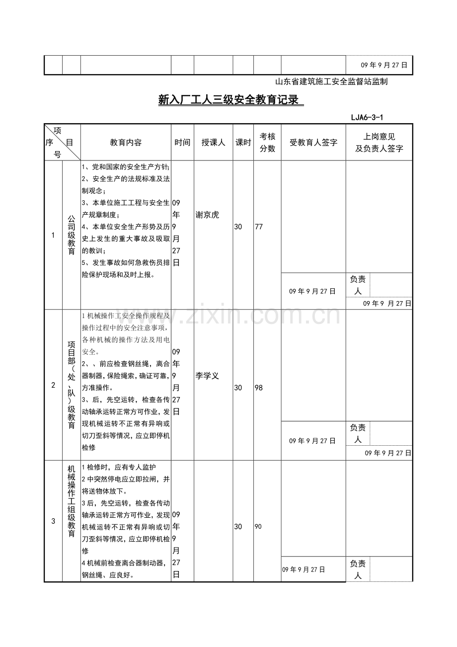 新入厂工人三级安全教育记录机械操作工..doc_第2页