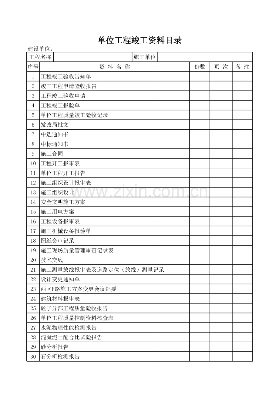 市政道路工程竣工资料目录.xls_第1页