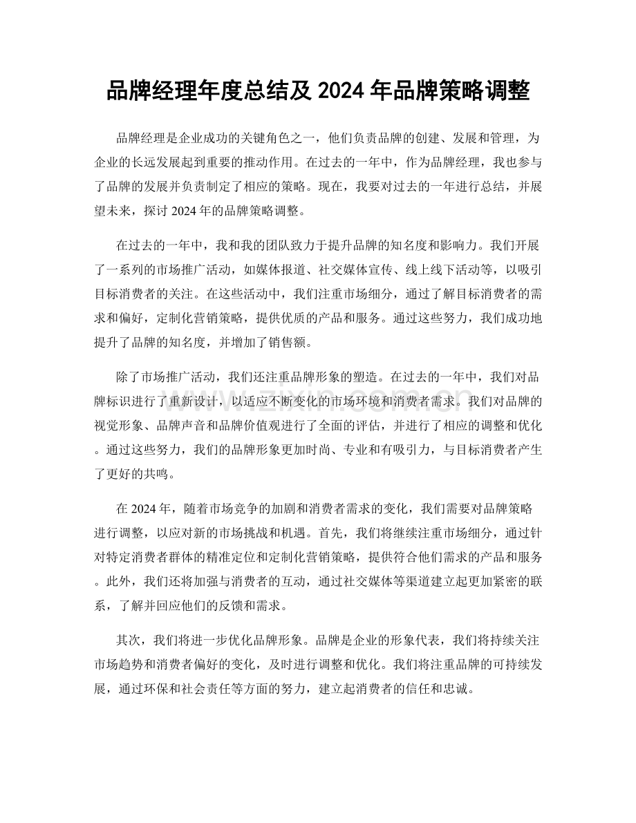 品牌经理年度总结及2024年品牌策略调整.docx_第1页