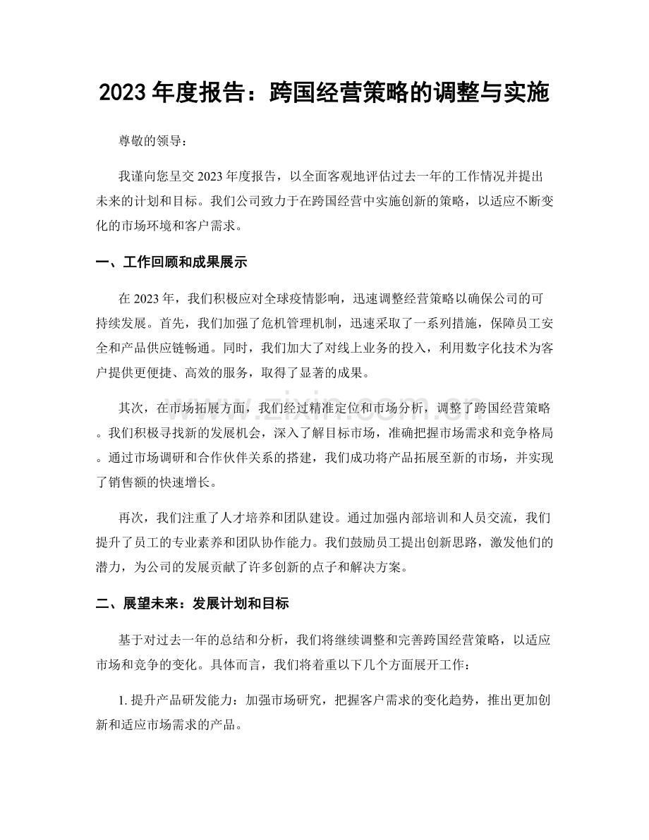 2023年度报告：跨国经营策略的调整与实施.docx_第1页
