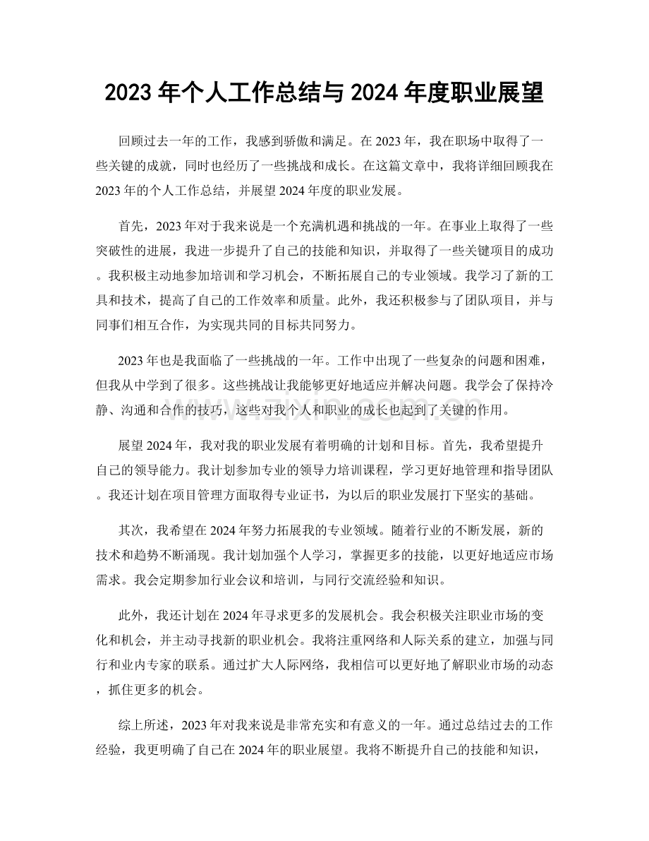 2023年个人工作总结与2024年度职业展望.docx_第1页