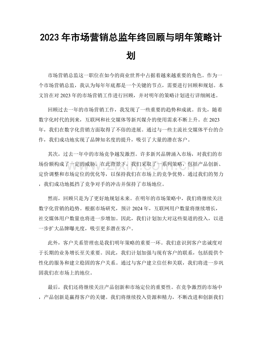 2023年市场营销总监年终回顾与明年策略计划.docx_第1页