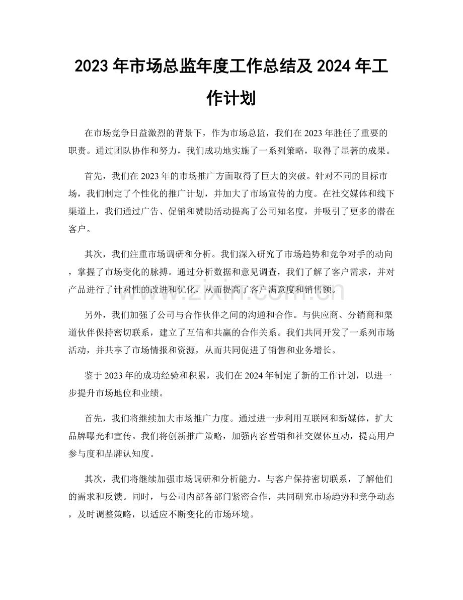 2023年市场总监年度工作总结及2024年工作计划.docx_第1页