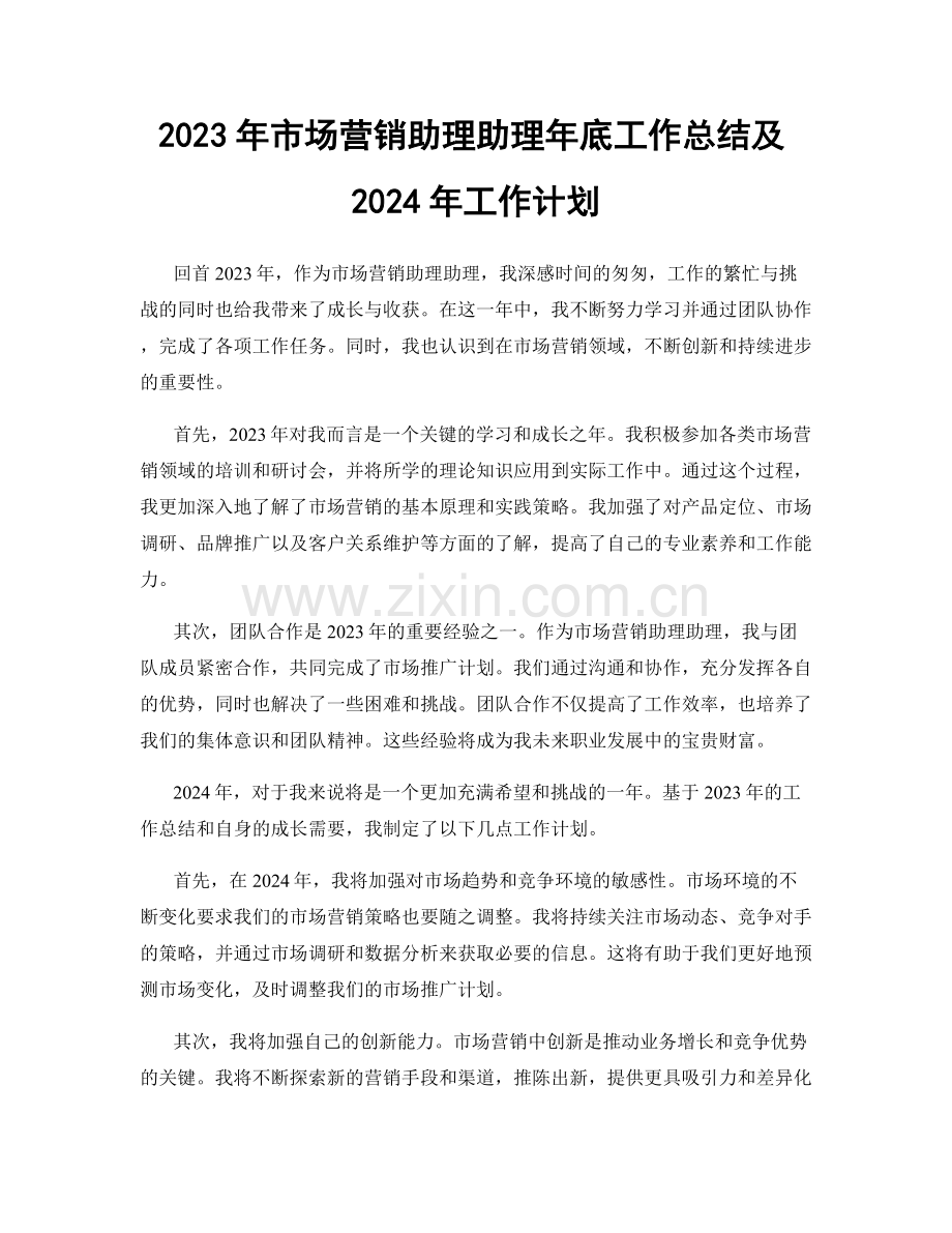 2023年市场营销助理助理年底工作总结及2024年工作计划.docx_第1页