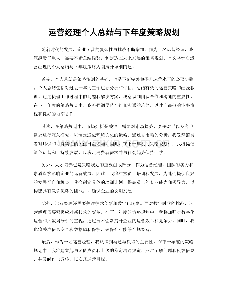 运营经理个人总结与下年度策略规划.docx_第1页