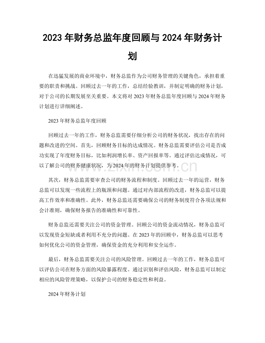 2023年财务总监年度回顾与2024年财务计划.docx_第1页