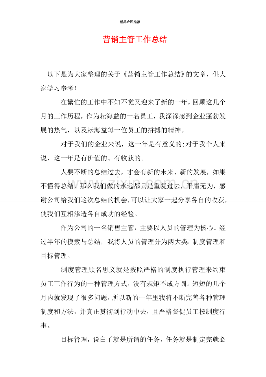 营销主管工作总结.doc_第1页