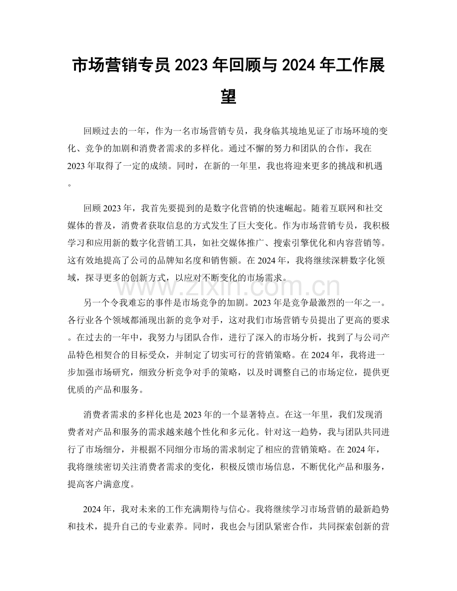 市场营销专员2023年回顾与2024年工作展望.docx_第1页