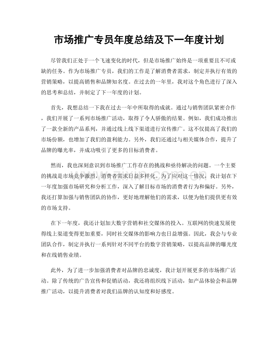市场推广专员年度总结及下一年度计划.docx_第1页