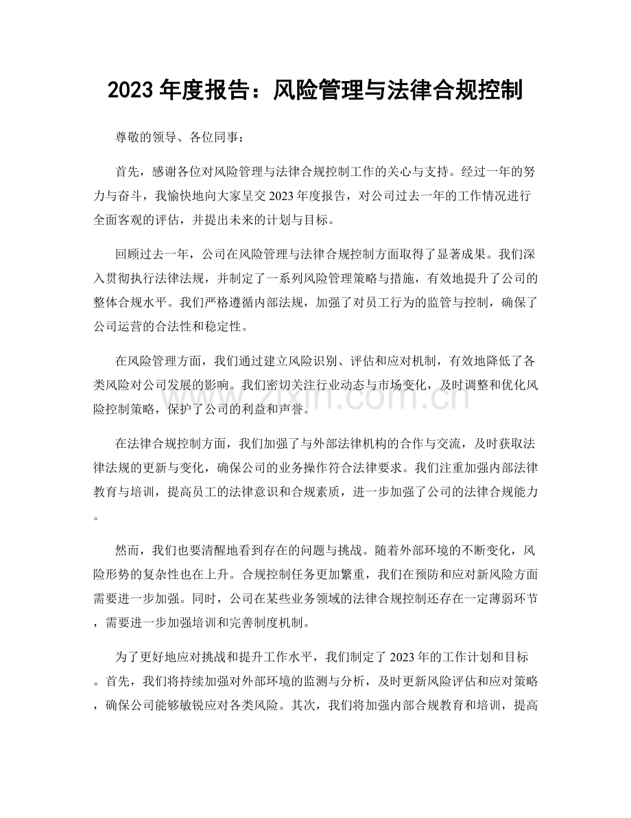 2023年度报告：风险管理与法律合规控制.docx_第1页