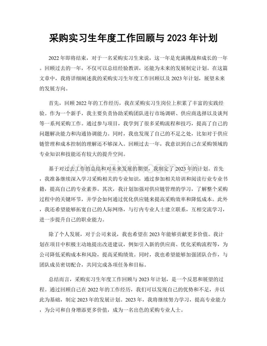 采购实习生年度工作回顾与2023年计划.docx_第1页