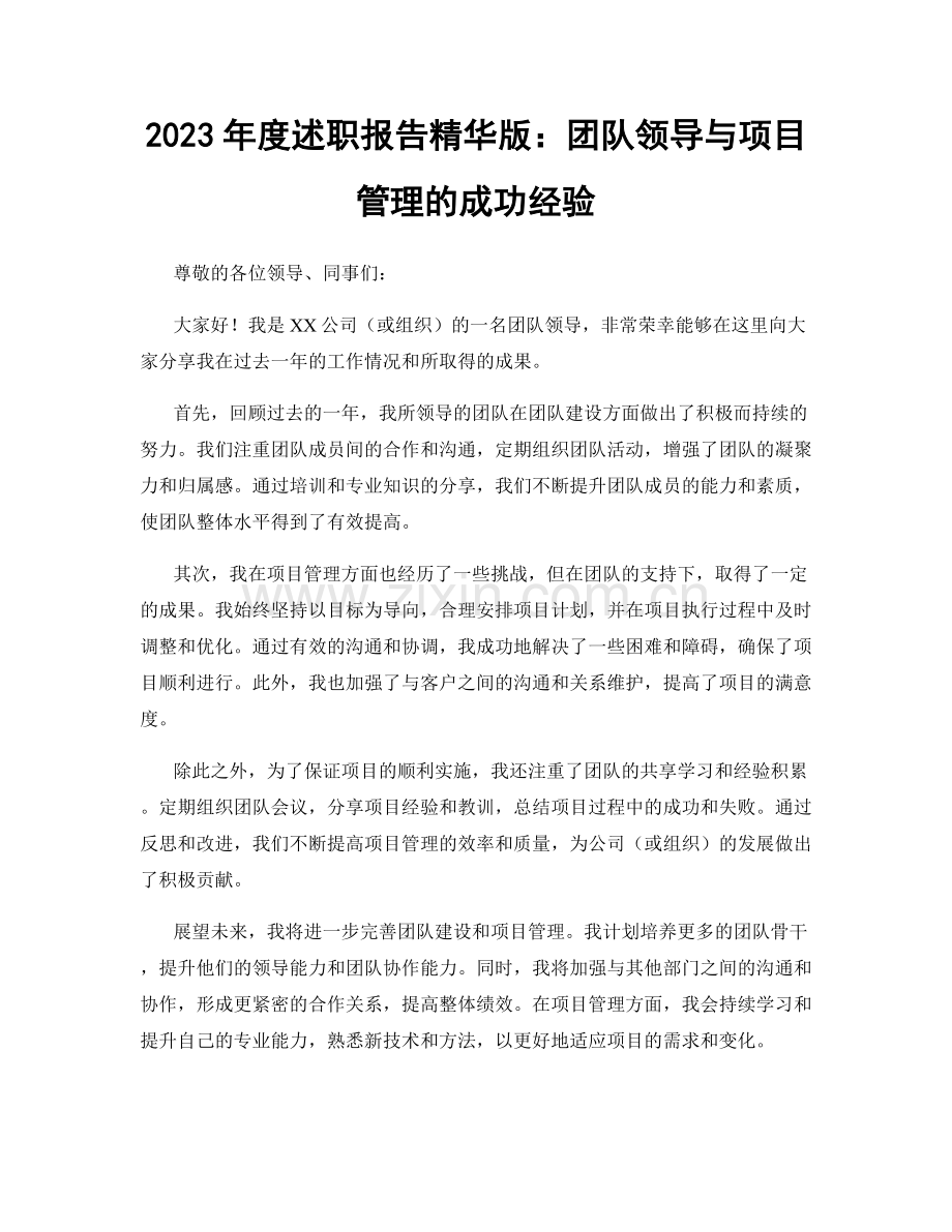 2023年度述职报告精华版：团队领导与项目管理的成功经验.docx_第1页