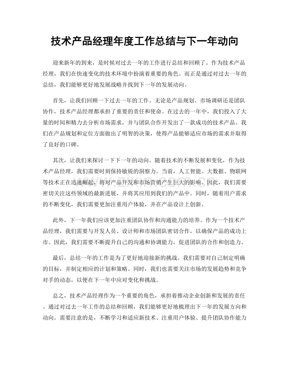 技术产品经理年度工作总结与下一年动向.docx_第1页