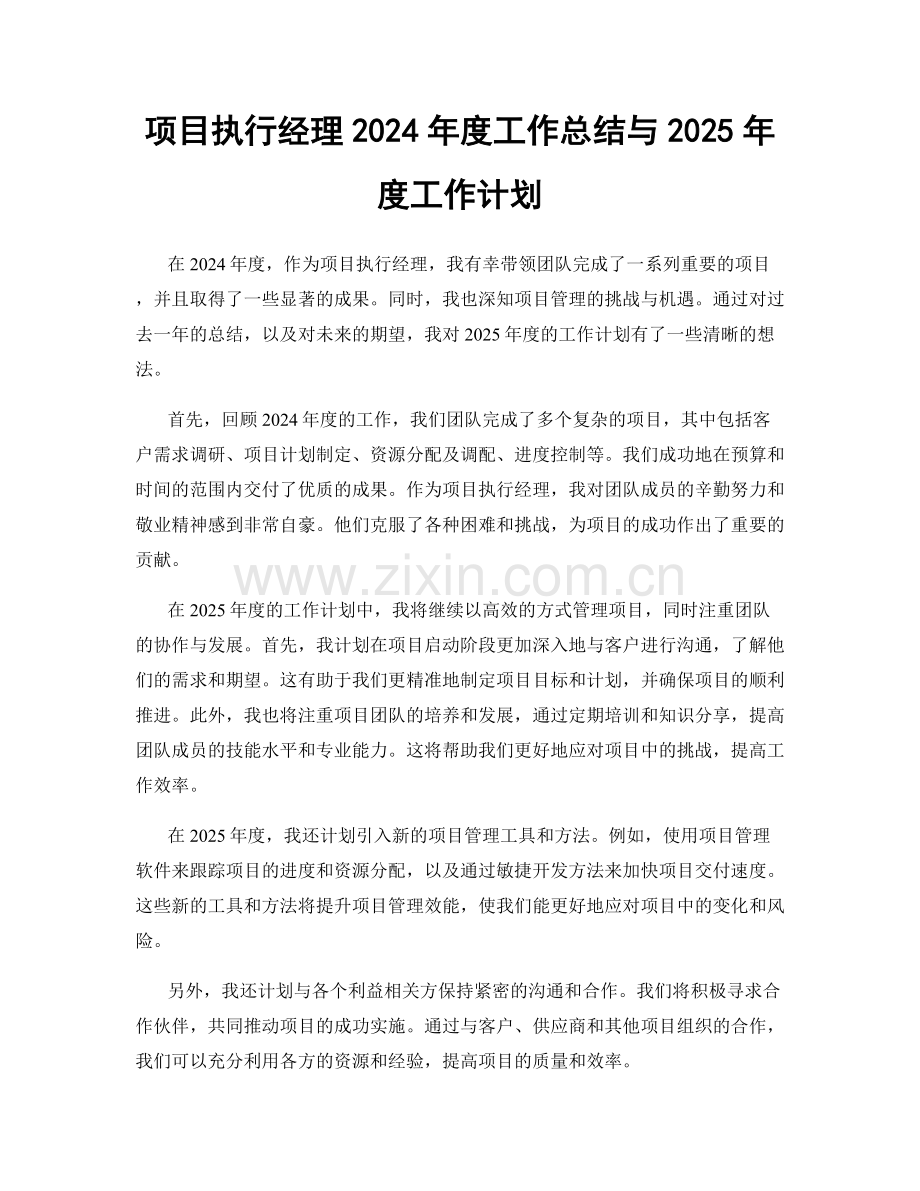 项目执行经理2024年度工作总结与2025年度工作计划.docx_第1页