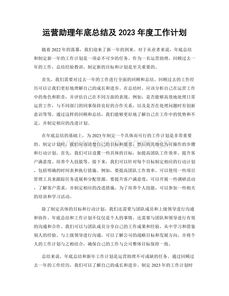 运营助理年底总结及2023年度工作计划.docx_第1页