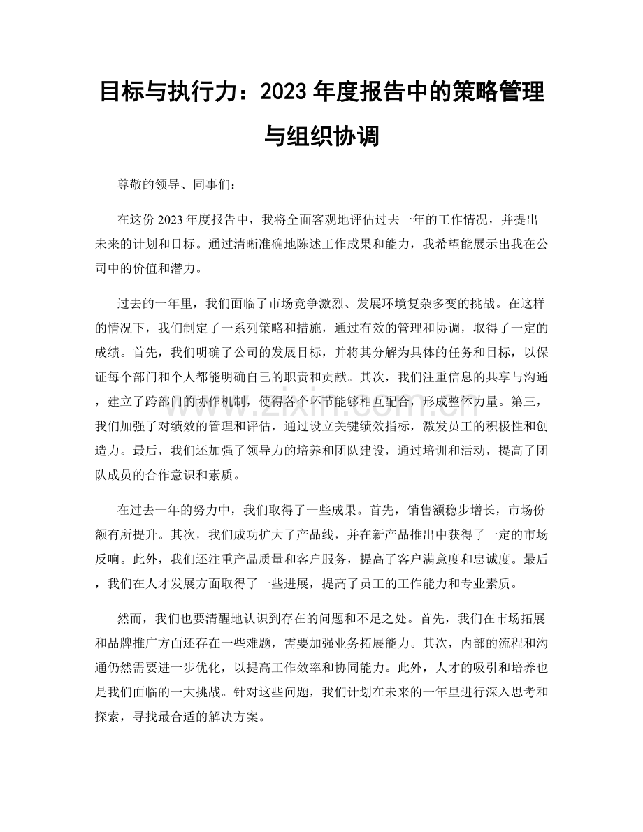 目标与执行力：2023年度报告中的策略管理与组织协调.docx_第1页