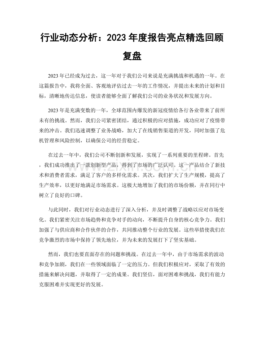行业动态分析：2023年度报告亮点回顾复盘.docx_第1页