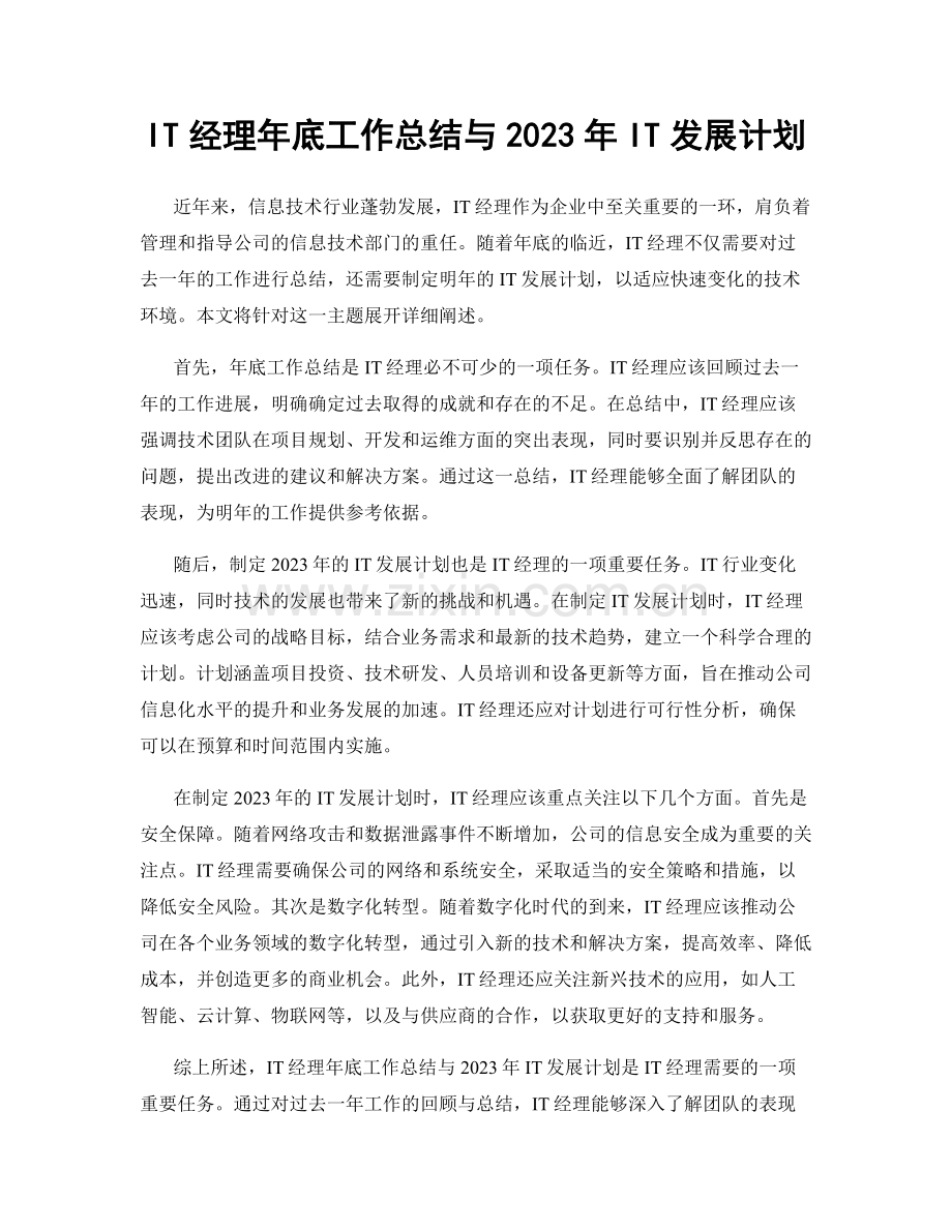 IT经理年底工作总结与2023年IT发展计划.docx_第1页