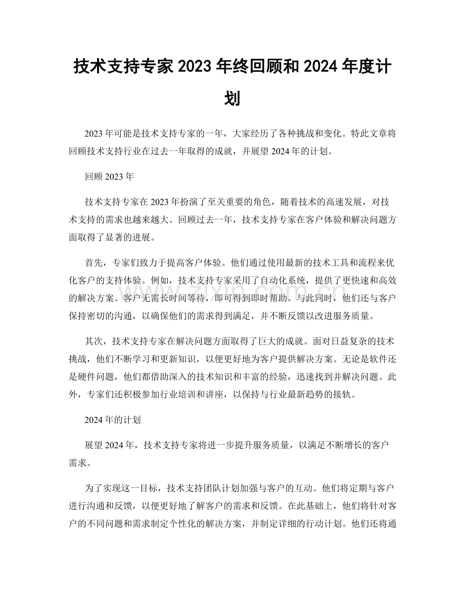 技术支持专家2023年终回顾和2024年度计划.docx_第1页