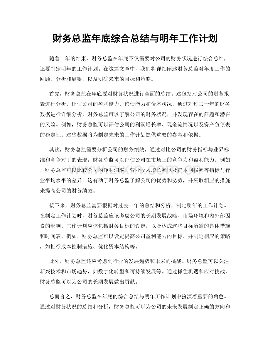 财务总监年底综合总结与明年工作计划.docx_第1页