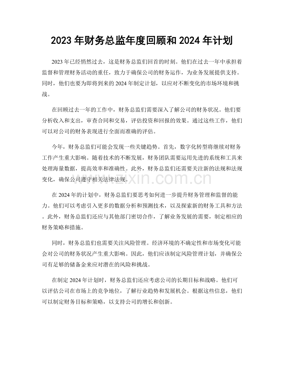 2023年财务总监年度回顾和2024年计划.docx_第1页